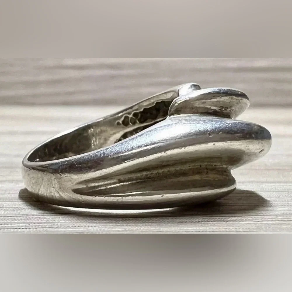 Vintage Designer Signed (R) Sterling Silver Modernist Wavy Dome Ring, Size 5.5
